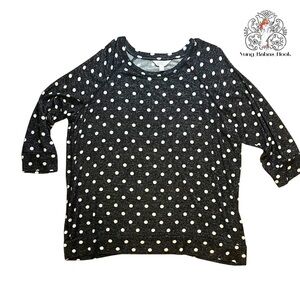 Market & Spruce 2X Women’s 3/4 length sleeve knit black polka dot sweater shirt